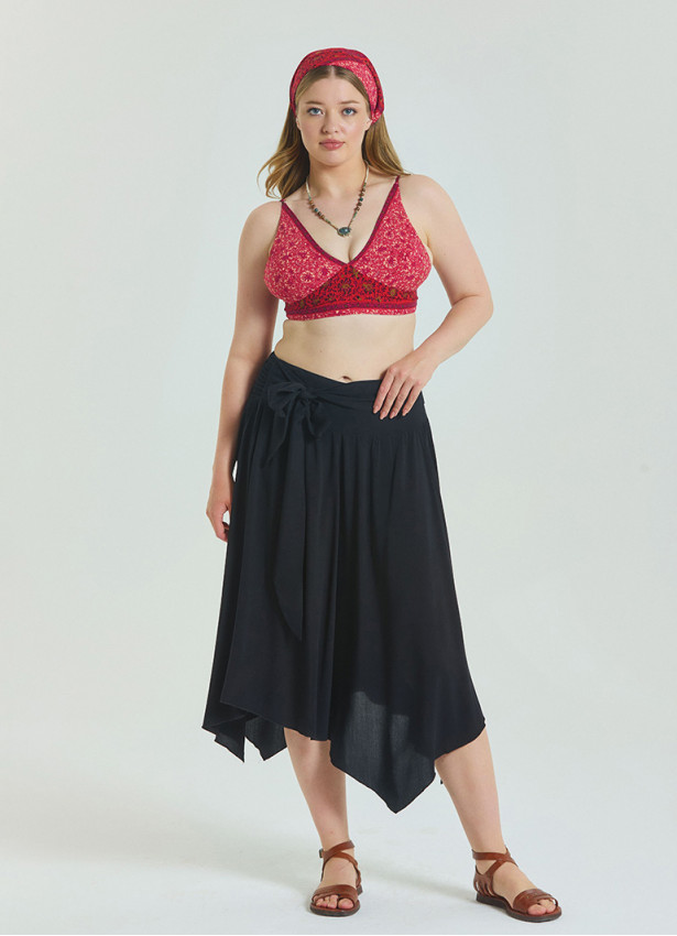 Black Plus Size Skirt with Waist Tie and Gipe Detail 4590